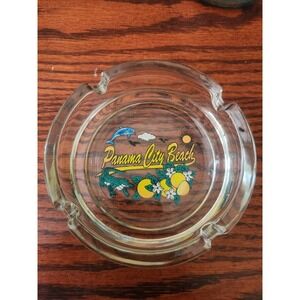 PANAMA CITY BEACH Souvenir Ashtray Thick Heavy Glass 3-3/8" Diameter